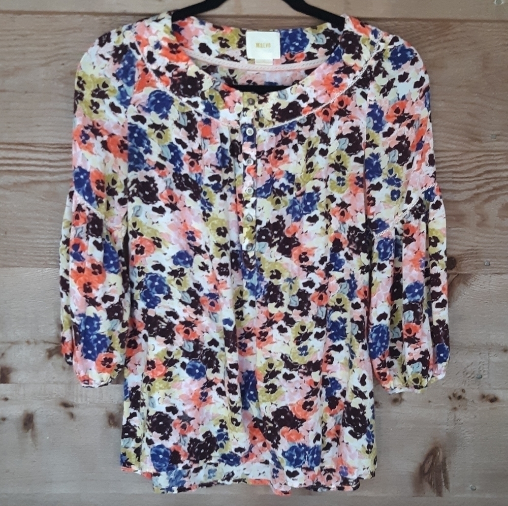 Maeve Pansy Field Watercolor Floral Top Size 0